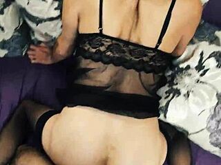 graceful sex with a beautiful slender milf in fishnet stockings