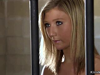 Officer contrasts fucking butt plugged blonde teen 18+ with whipping gagging bound assfucking in office submission