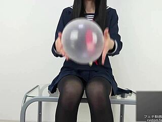 Asian Balloon Fetish In Underwear!