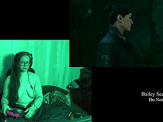 Naked brunette plays game at lake house