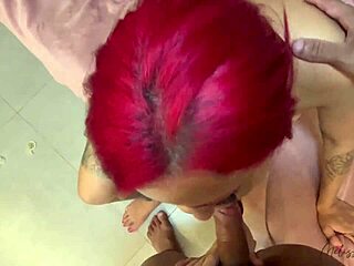 Redhead milf rides bareback until creampie in homemade interracial