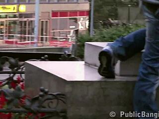 public sex threesome in city with young 18+ cute teen girl