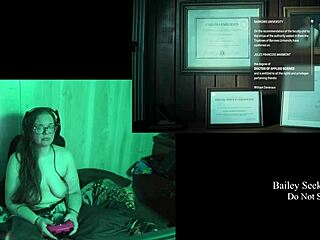 Naked brunette plays game at lake house