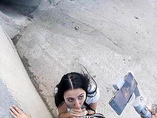 Teen Brunette Asks Friend to Film Her Outdoor Blowjob and Swallow!