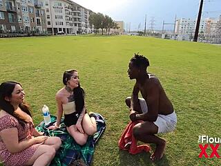 Latina Threesome Teases Muscular Ebony Player