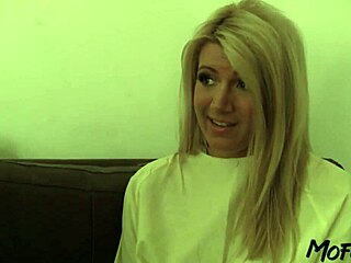 Blonde amateur mommy sucks big cock at glory hole then gets ass fucked