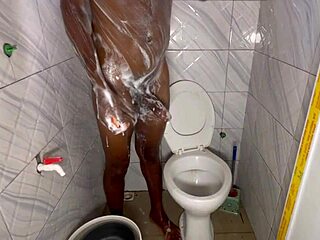 in the shower, an amateur gets a big black cock
