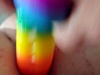 Rainbow Dildo Anal Gaping