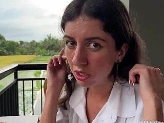 walking with mess on face in cafe