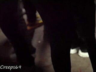 Hidden voyeur spies bubble butt latina in see-through spandex leggings