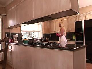 Blonde milf in kitchen bondage fantasy with big tits and rough play