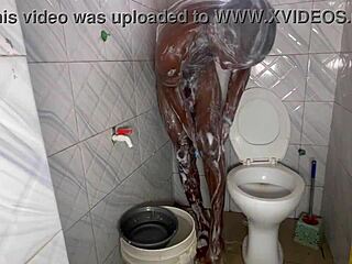 in the shower, an amateur gets a big black cock