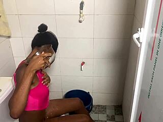 wet ebony babe bent over for doggystyle sex