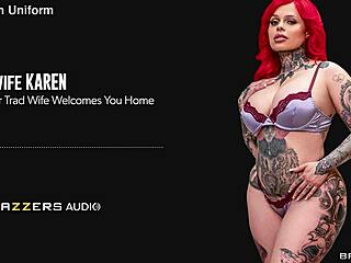 Your trad wife welcomes you home with big tits blowjob in the kitchen, ass pierced and ready for cum.