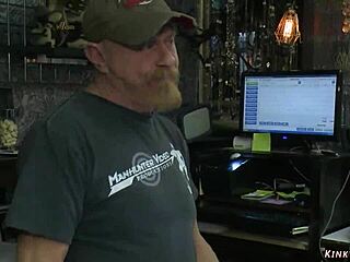 Raw sentence showing bound slave facing public boutique humiliation with bizarre domination fucking and bdsm exhibition.