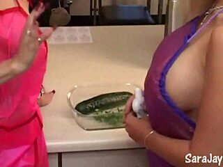 sara has lesbian sex in kitchen