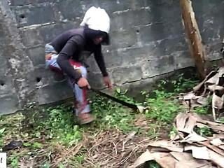 Beautiful pornstar experiences intense orgasm in doggy style on the ranch with her stepbrother's big cock, ending in facial cumshot