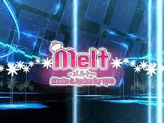 Hatsune miku in melt project diva with full nude mod showing her body.