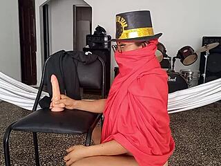 Submissive Indian Dresses Up And Masturbates Her Tight Slut Pussy. Detailed Actions Include Flashing And Riding In Cowgirl Position.