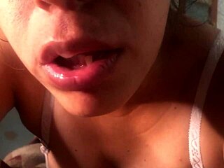 submissive slut gives sloppy blowjob on big tits