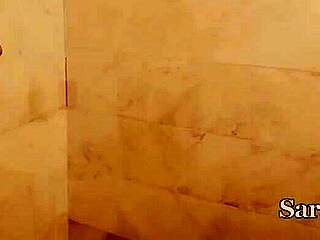 mature bbw sara jay fingers her pussy in the bathroom