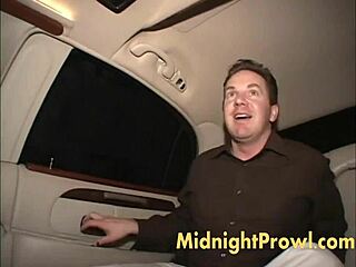 Two brunettes show their tits during a car ride in fishnet clothes