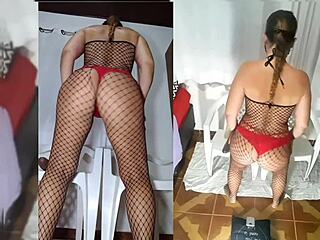 Slut In Bodysuit Undresses While Playing With Big Dildo And Red Panties In Full Video