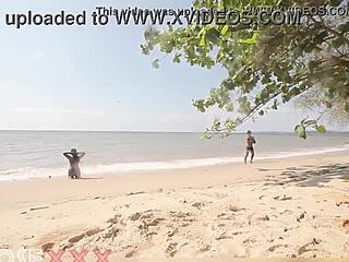 caribean naked ebony girl at the beach gets her ass touched by a stranger after shower
