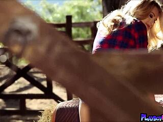 Smiling blonde polish teen Natalia Starr strips in barn