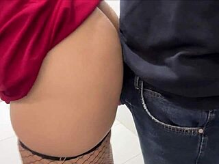 Quick bathroom bang with tall, curvy secretary ends creamy