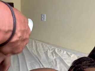 I feel so excited trying to take her virginity gently with lube first, licking that tight pussy before doggystyle on the skinny brunette teen whore