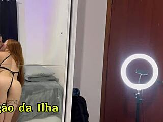 Ruiva Sucks and Cums on Cock in Sheer and Red Lingerie