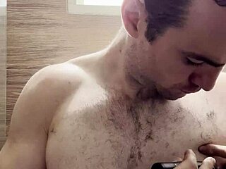 I’m getting ready for next week’s photoshoot by trimming my sweaty hairy armpits and chest after the gym.