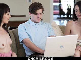 stepsisters summon freeuse guy for laptop repair in bdsm twist.