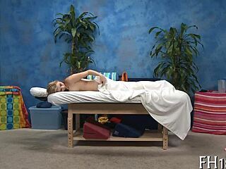 Relaxing massage session turns into sensual body exploration.