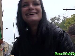 Euro teen slut flashes tits for cash in public POV with neighbors watching intensely.