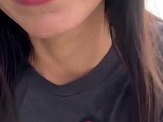 Trans girl Janaina Carvalho uses a machine-mounted dildo