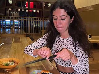 i just blasted cum on her face at a public sushi bar!