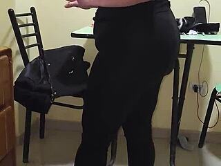 hired maid slut wears transparent leggings and thong