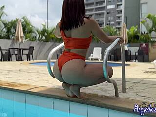 sexy curvy latina in bikini seduces at pool, flashing legs, then sucks and rides cock at home in 69