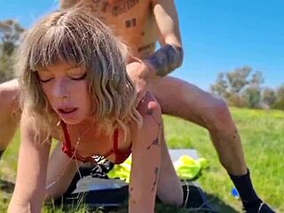 sexy milf rara gets pounded hard outdoors, slipping it just a little inside.