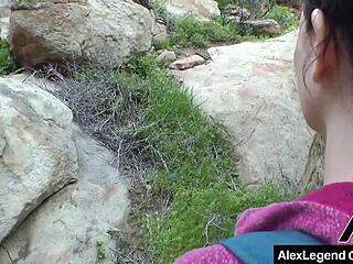 redhead penny pax teams up with sarah shevon in outdoor threesome. they suck and drain alex legend's cock pov style.