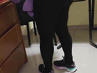 hired maid slut wears transparent leggings and thong