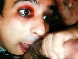 girlfriend gives deep throat oral on the balcony