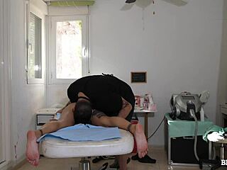 Can this MILF's massage really end with her shaved pussy pleasure?