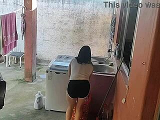the wife left so the maid couldn't resist my erect dick in kinky fetish