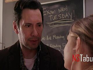 tiny cheerleader fulfills teacher's wildest fantasy on the classroom desk, feeling every intense moment deeply