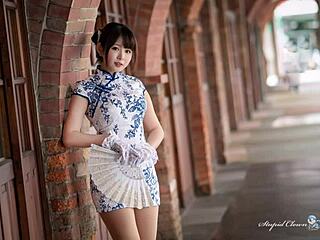 Helene tw jerk off challenge in chinese dress