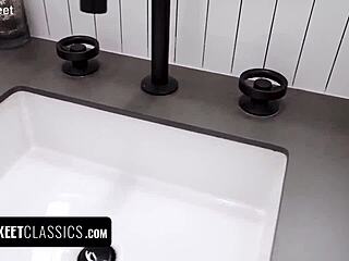 Naughty teen vixens team up with their stepfather when stepmom is away