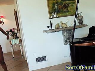 Watch Black Stepdaughter Get Doggystyled Hard By The Piano!